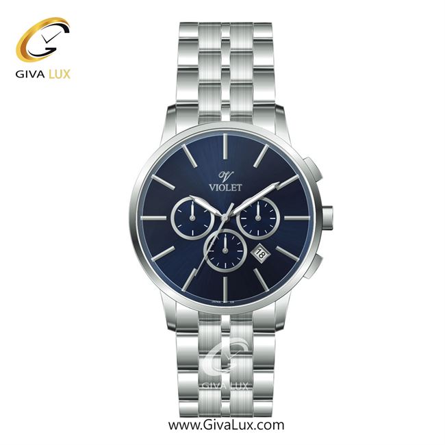 ساعت مچی اورجینال مردانه ویولت VIOLET سه موتوره کرنوگراف نقره ای | نقره ای| سرمه ای| کد رفرنس 0595